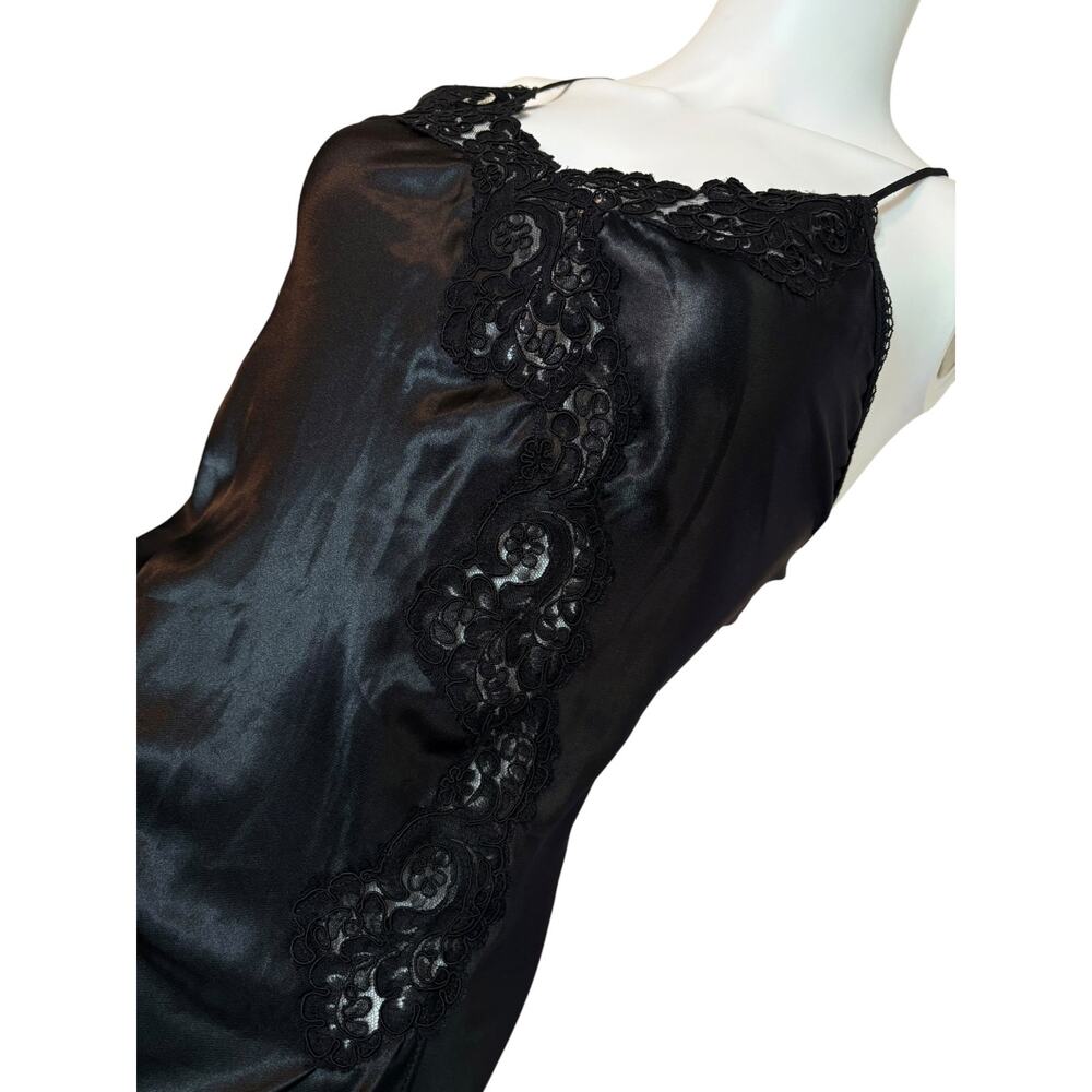 VS Y2K Sleepwear Black Satin Lace Midi Slip Dress Bias Cut thigh high Slit XS - Picture 5 of 12